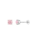 Pink round zircon stud earrings in S925 sterling silver with four-prong setting - S925 Sterling Silver (6mm)