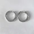 Classic silver stainless steel thick hoop earrings 24mm size for a hip-hop look - Silver (NE93147)