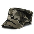 Classic green camo military cadet cap with flat top and visor for men outdoors - Adjustable / Camouflage