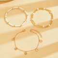 Three-piece bohemian anklet set with white beads and golden disc charms for beach style - Three-Piece Set