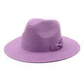 Classic purple woven straw sun hat with decorative ribbon bow for summer vacations - M (56-58cm) / Taro Purple