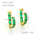 18K gold plated stainless steel hoop earrings with green zircon stones, 19mm diameter - Peacock Green Zirconia