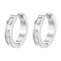 Brushed stainless steel hoop earrings with baguette cut cubic zirconia in silver finish - Silver