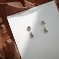 Polished silver teardrop stud earrings set with two sizes on a white display card - EH0389/Silver Teardrop Shape Stud Set