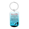 Custom stainless steel keychain for daughter with blue gradient tag and father silhouette - CW0054 Blue White Gradient