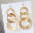 Chic multi-layered golden circular drop earrings with geometric brushed metal finish - Triple Concentric Loop Spring Earrings / Gold
