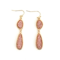 Rose gold teardrop crystal drop earrings with sparkling stone texture and gold frame - Gold Frame Pink (EA088-10金)