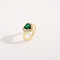 Romantic gold plated heart ring with emerald green gemstone and zircon halo setting - Adjustable Open / Green Zircon Style