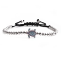 Bracelet ajustable en perles argentées avec tortue sertie de zircons colorés - Tortue Argentée