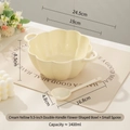 Cream yellow ceramic ramen bowl set with double handles and spoon, 1400ml floral design - 9.5 Inch Double Handle Bowl + Spoon - Glossy Creamy Yellow