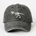 Gorra de béisbol vintage de algodón lavado en gris carbón con bordado de dinosaurio - Negro
