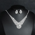 Silver bridal jewelry set featuring a V-shaped crystal necklace and pear-cut earrings - DTN14027246S-Silver Pear Rhinestone