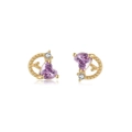 Charming 18K gold heart-shaped stud earrings featuring purple zircon and white crystals - Purple Heart Openwork Style (EH00550)
