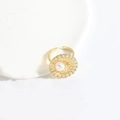 Elegant gold open ring featuring a white pearl center surrounded by sparkling zircons - Round Plate Big Pearl (Gold)