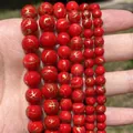 Red cinnabar style round beads with gold veins for jewelry making, multiple sizes - Red Golden Vein Turquoise Style