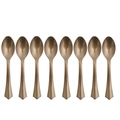 Dettaglio di 8 cucchiai color bronzo con manici a righe verticali per feste eleganti - Cucchiai Usa e Getta Oro