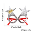 Silver star-shaped Christmas glasses with red temples and Merry Christmas text - Silver Pentagram Star