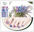 Detail of purple-blue gradient toenail stickers with gold patterns and rhinestones - Purple Blue Gradient Gold Edge Rhinestone Style (QYJ21-030)