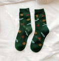 Winter forest green cotton socks featuring elk and berry embroidery in a cozy style - One Size / Dark Green