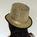 Sparkling gold sequin top hat with champagne ribbon and black trim for party costumes - L(Circumference 58cm-Height 13cm) / Dark Gold-Gold Ribbon