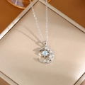 Silver crescent moon and star pendant necklace with blue stone on gold jewelry box - A0116 Silver Star Moon