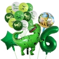 Détail du set de ballons dinosaures avec chiffre 6 vert et ballons en latex Roar - Chiffre 6 / Vert