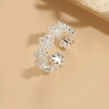 Adjustable silver open ring featuring a hollow flower design in minimalist retro style - Hollow Flower (JZ0428花朵)