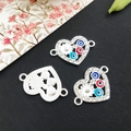Silver heart-shaped Evil Eye jewelry connectors with rhinestones for DIY making - Bright Silver Evil Eye 23x16mm