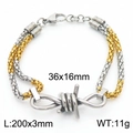 Two-tone gold and silver stainless steel braided bracelet with thorn knot charm - Gold Silver Two-Tone Double Row Bead Chain Barbed Wire Bracelet (KB181214-Z)
