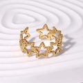 Anello aperto in acciaio inossidabile placcato oro 18K con design a stelle traforate - Regolabile / Oro