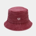 Vintage washed burgundy cotton bucket hat with white crown embroidery detail - M (56-58cm) / Burgundy