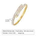 18K gold-plated stainless steel square white zircon hinged bangle for women - Gold