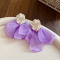 Elegant lavender floral tassel earrings with layered chiffon petals and resin core - 33# Silver Earring Post - Purple - Flower