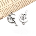 Antique silver crescent moon fairy pendant with star detail for DIY jewelry making - Angel-14x26mm-1.1g-2505