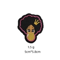 Close-up of African girl embroidery patch with golden crown and bubble gum, 5x5.8cm - Style 20 Golden Crown Girl