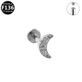 Piercing lune en titane F136 avec zircons clairs et conception filetée interne - Style Lune Argentée (G23LAI234-S)