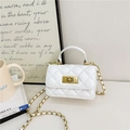 Miniature white quilted crossbody bag with golden chain strap for stylish little girls - White