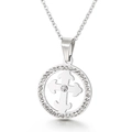 Silver rhinestone heart necklace featuring a cross pendant and sparkling clover accents - Silver Round Pave Cross Pendant(KP40196-K)