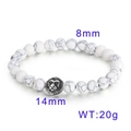 Handgemaakte armband met 8mm witte turkoois kralen en een zilveren leeuwenkop bedel - 10mm Wit Turkoois (KB72307-BD)