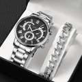 Set SOKI orologio da uomo argento con quadrante romano nero e bracciale in metallo abbinato - Set Gioielli d'Argento