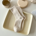 Cozy cream white ribbed wool crew socks for women in minimalist Nordic style - One Size / Cream
