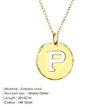Stainless steel 14K gold plated necklace featuring a white enamel disc pendant with letter P - Letter P (P-14K Gold)