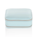 Travel jewelry box in light blue PU leather with double zipper and interior organizers - Blue