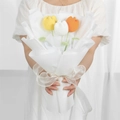 Handmade crochet tulip bouquet featuring yellow white and orange flowers in wrap - Chubby White Tulips