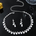 Luxury silver bridal jewelry set featuring pearl and zircon flower necklace with earrings - DTN14026395PE-Silver Pearl Rhinestone