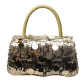 Elegant gold and bronze sequin crossbody bag with wave texture and beige handle - Gold