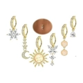 Golden stainless steel belly button ring set with sun moon and butterfly zircon charms - Gold 6pcs Belly Ring Set