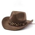 Dettaglio cappello da cowboy scamosciato marrone con fascia leopardata e borchia in metallo - M(56-58cm) / caffè
