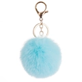Light blue faux rabbit fur pompom keychain with golden metal ring and lobster clasp - Aqua