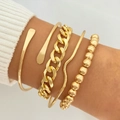 Lot de 4 bracelets et joncs dorés portés au poignet dans un style minimaliste superposé - HS596-7 Or Chaîne Cubaine Ensemble 4pcs